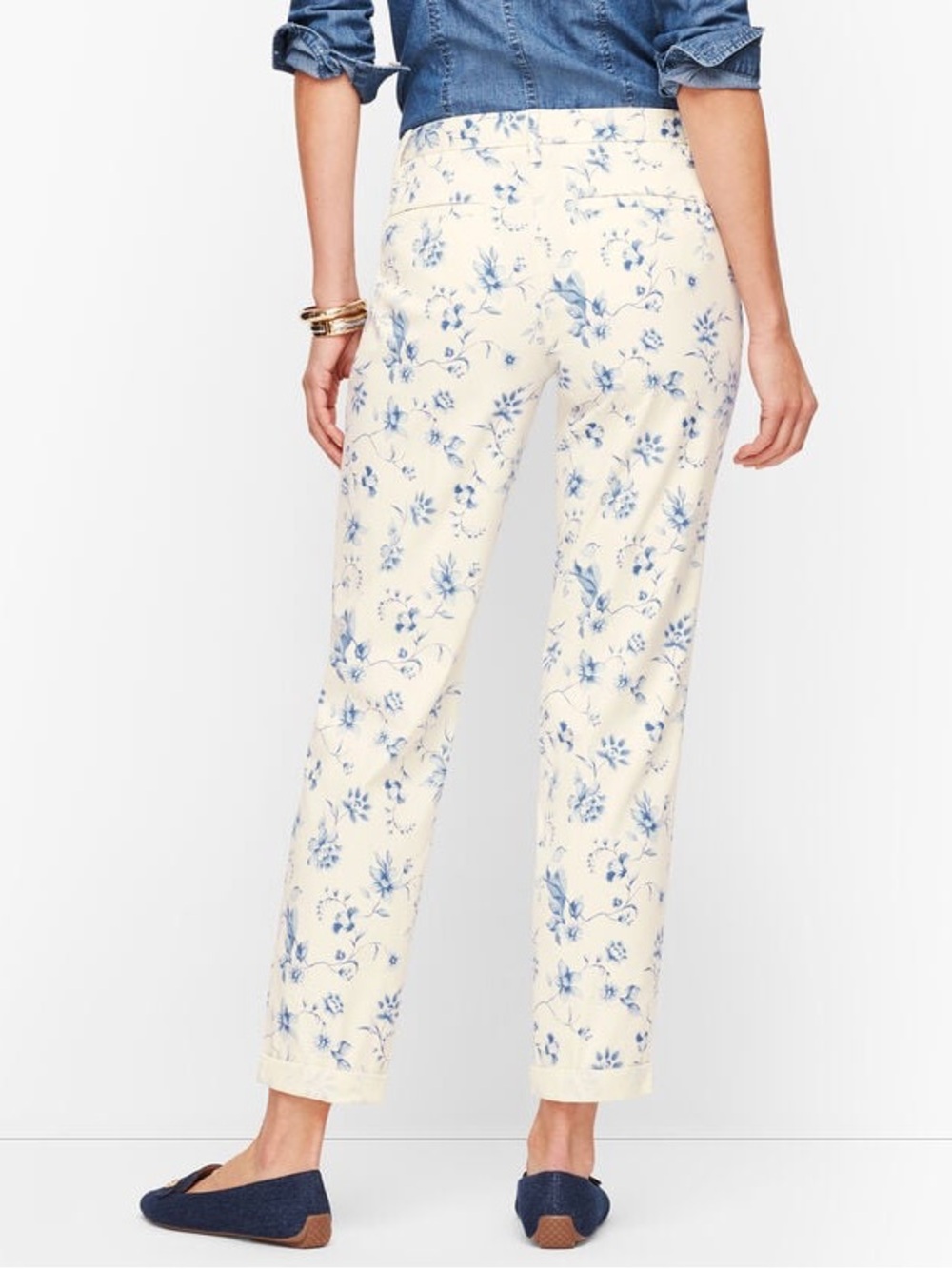 Talbots Blue Toile Floral Relaxed Chino Ankle Pants Cottagecore 16W Coastal - Picture 2 of 12